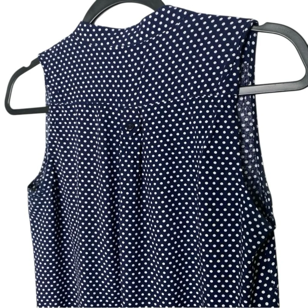 Fun2Fun Navy Polka Dot Blouse Small Sleeveless Rayon Retro Classic Top - Picture 4 of 8
